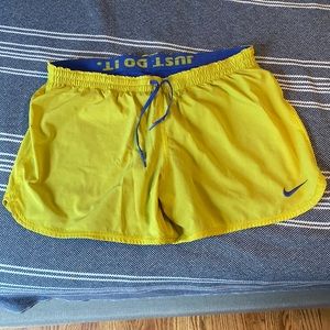 Yellow Nike Running Shorts with Blue Liner